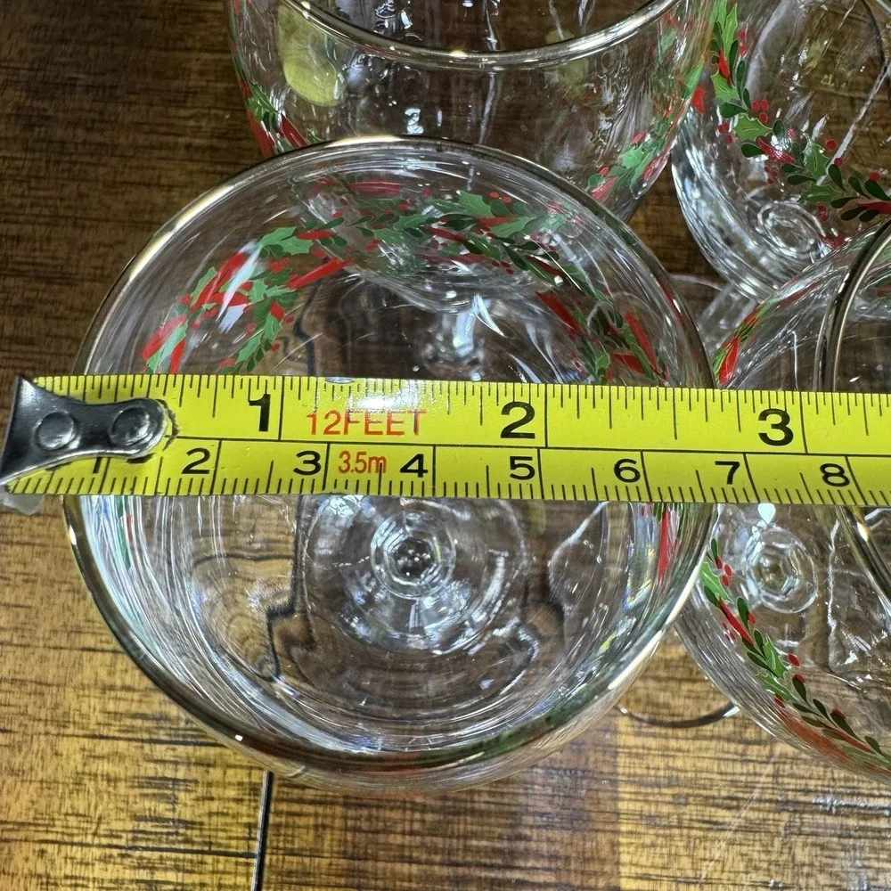 Set of 6 Vintage Libbey Christmas Wreaths Holly Berry Bow Wine Glasses HTF RARE